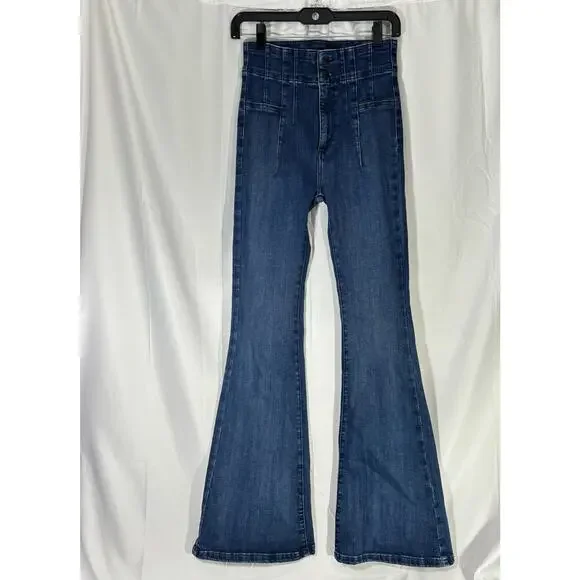 Free People We The Free Jayde High-Waisted Dark Blue Flare Jeans – Size 26 - Picture 2 of 9